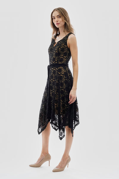Costa Blanca Belted Lace Gold Bar Detail Day Dress - Black - Womens Cocktail Dresses - Fairweather