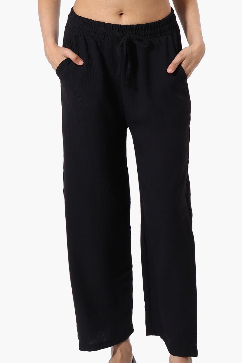 Stylexchange Tie Waist Wide Leg Crinkled Pants - Black - Womens Pants - Fairweather