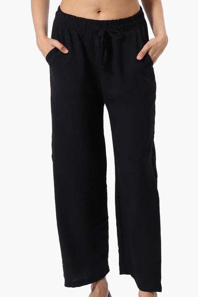 Stylexchange Tie Waist Wide Leg Crinkled Pants - Black - Womens Pants - Fairweather