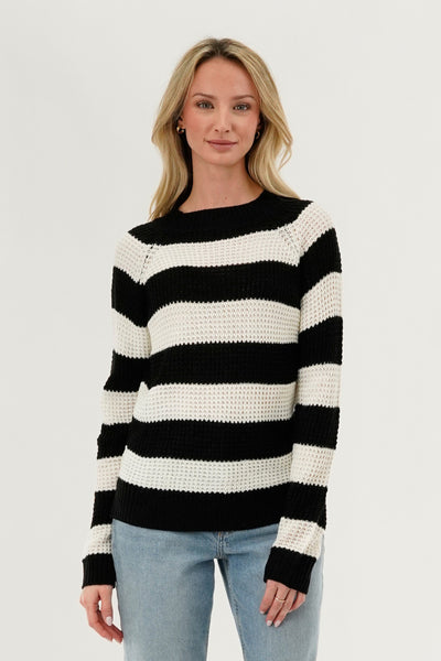 International INC Company Striped Knit Crewneck Pullover Sweater - Black - Womens Pullover Sweaters - Fairweather