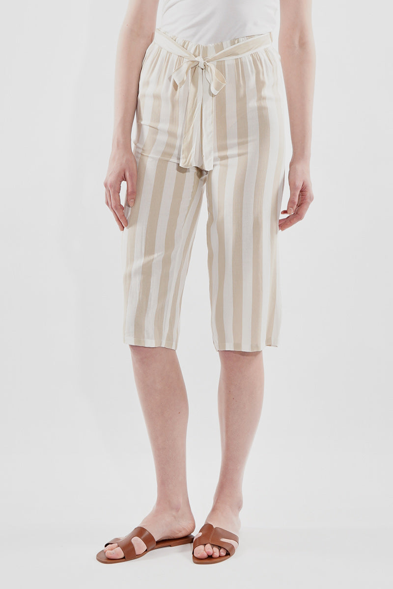 Stylexchange Striped Belted Culotte Pants - Beige - Womens Pants - Fairweather