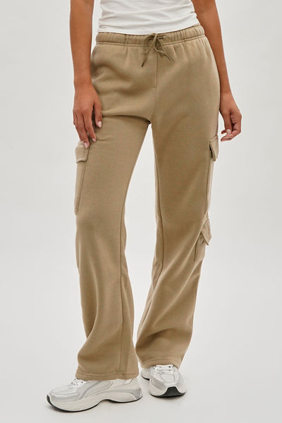 Fahrenheit Tie Waist Cargo Sweatpants - Beige - Womens Joggers & Sweatpants - Fairweather