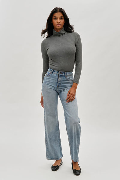 Majora Long Sleeve Turtleneck Pullover Sweater - Grey - Womens Tees & Tank Tops - Fairweather