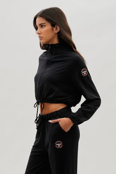 Fahrenheit Cropped Drawstring Lightweight Jacket - Black - Womens Long Sleeve Tops - Fairweather