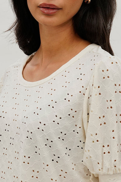 Beechers Brook Eyelet Detail Puff Sleeve Blouse - White - Womens Shirts & Blouses - Fairweather