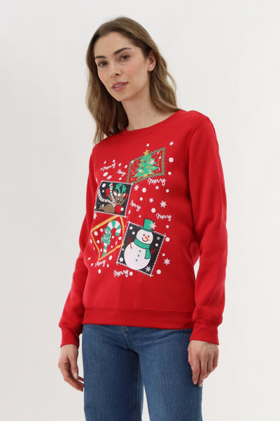 Festive Merry Christmas Sweater - Red - Womens Christmas Sweaters - Fairweather