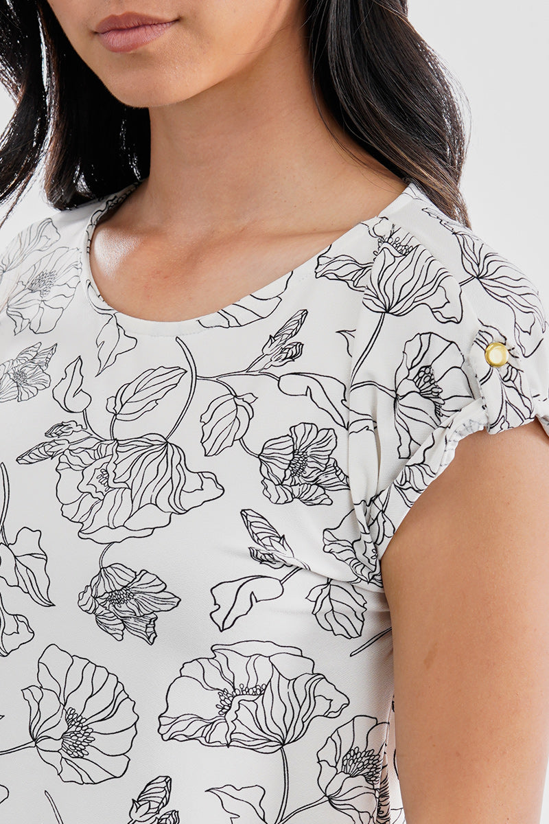 Beechers Brook Floral Cap Sleeve Back Slit Tee - White - Womens Tees & Tank Tops - Fairweather