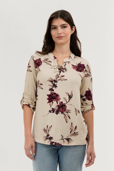Majora Floral Lace Up Blouse - Beige - Womens Shirts & Blouses - Fairweather