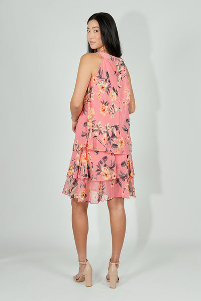 Limite Floral Tiered Halter Neck Day Dress - Pink - Womens Day Dresses - Fairweather