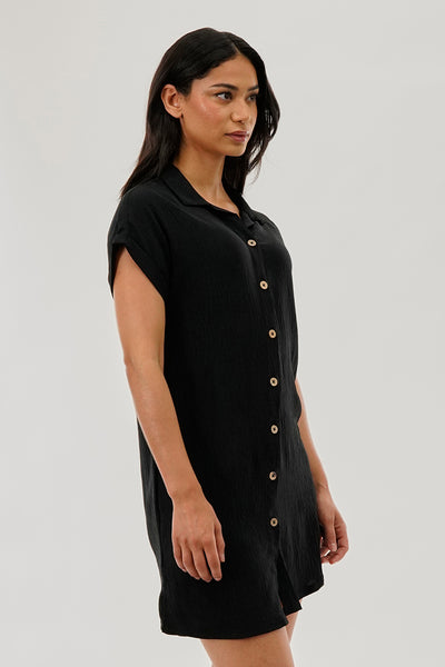 Stylexchange Vintage Button Up Short Sleeve Day Dress - Black - Womens Day Dresses - Fairweather