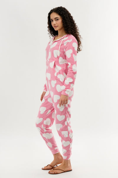 Canada Weather Gear Heart Pattern Fleece Onesie - Pink