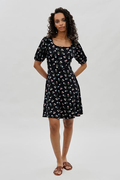 Costa Blanca Floral Square Neck Day Dress - Black - Womens Day Dresses - Fairweather