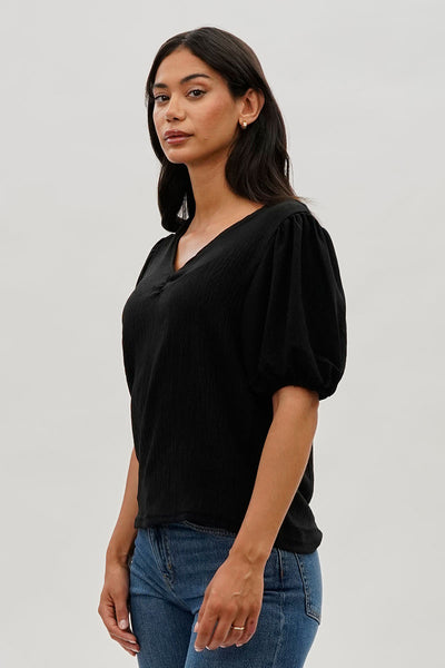 Stylexchange Vintage Puff Sleeve V-Neck Blouse - Black - Womens Shirts & Blouses - Fairweather