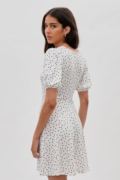 Costa Blanca Polka Dot Print Square Neck Day Dress - White - Womens Day Dresses - Fairweather
