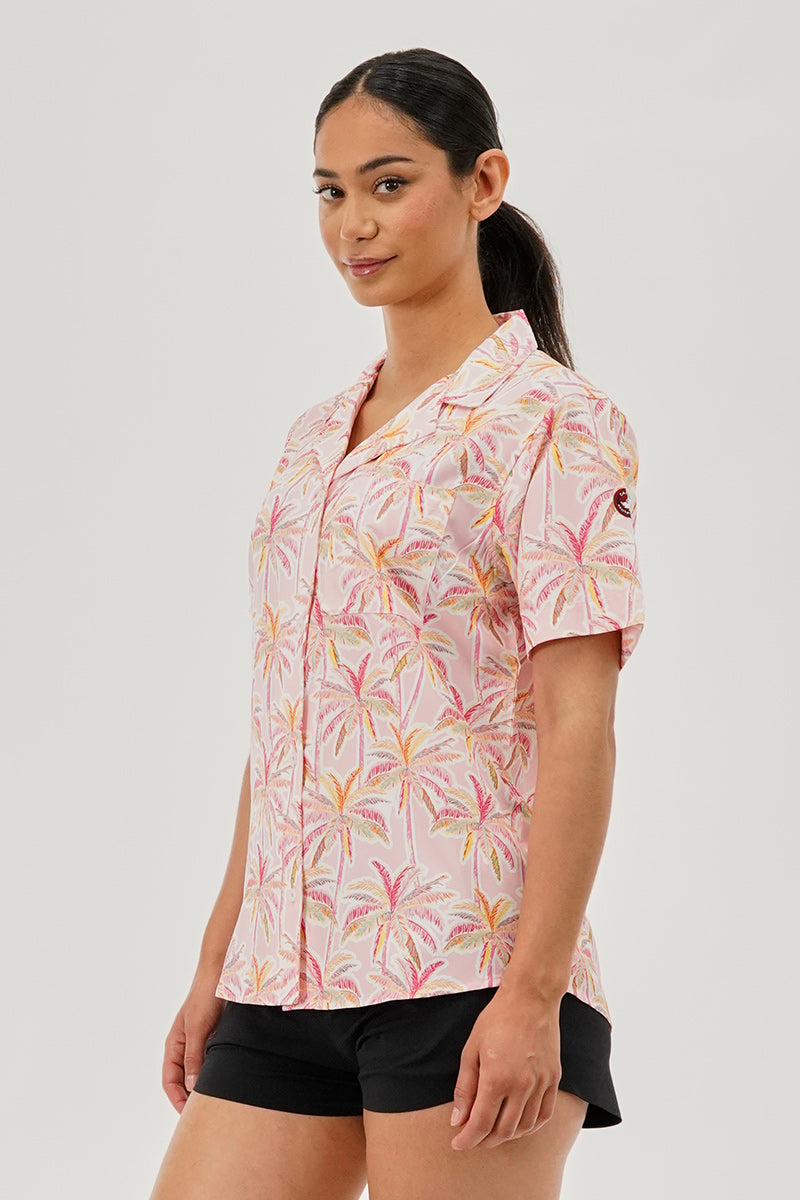 Canada Weather Gear Printed Short Sleeve Button Up Shirt - Pink - Womens Shirts & Blouses - Fairweather