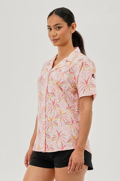 Canada Weather Gear Printed Short Sleeve Button Up Shirt - Pink - Womens Shirts & Blouses - Fairweather