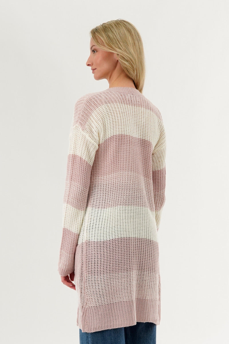 Stylexchange Striped Knit Cardigan - Pink - Womens Cardigans - Fairweather