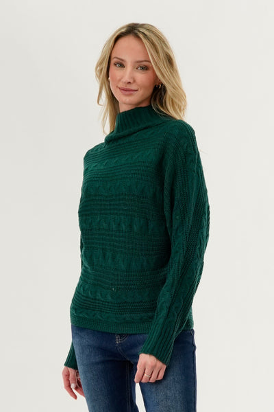 Beechers Brook Cable Knit Mock Neck Pullover Sweater - Green - Womens Pullover Sweaters - Fairweather
