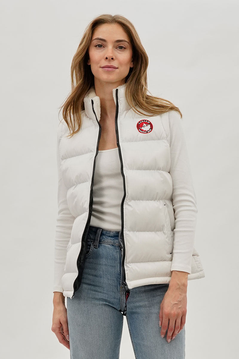 Gilet matelassé Canada Weather Gear à col doublé polaire – Blanc