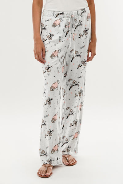 Canada Weather Gear Sloth Print Wide Leg Pajama Pants - Grey - Womens Pajamas - Fairweather