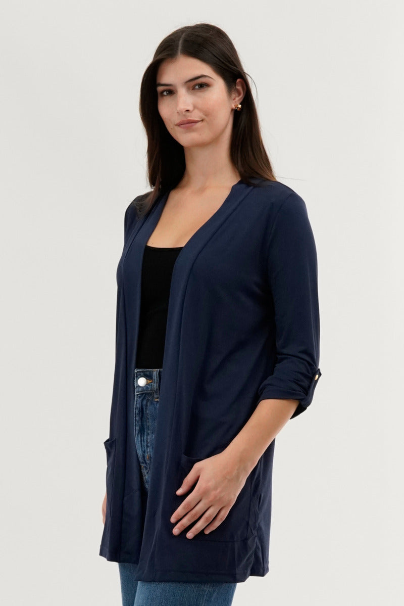 International INC Company Roll Up Sleeve Wrap Cardigan - Navy