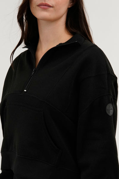 Fahrenheit Half Zip Cropped Sweatshirt - Black - Womens Hoodies & Sweatshirts - Fairweather