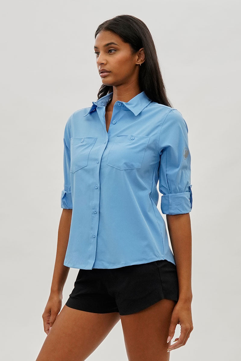 Canada Weather Gear Button Up Utility Shirt - Blue - Womens Shirts & Blouses - Fairweather