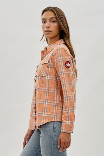 Canada Weather Gear Plaid Button Up Shirt - Peach - Womens Shirts & Blouses - Fairweather