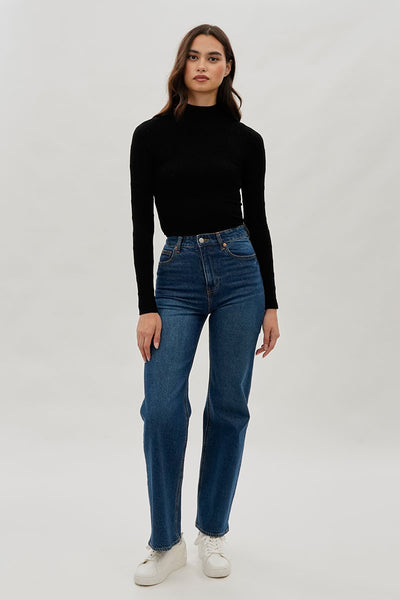 International INC Company Ribbed Mock Neck Long Sleeve Top - Black - Womens Long Sleeve Tops - Fairweather