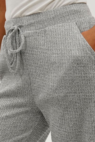 Fahrenheit Waffle Knit Tie Waist Pants - Grey - Womens Pants - Fairweather