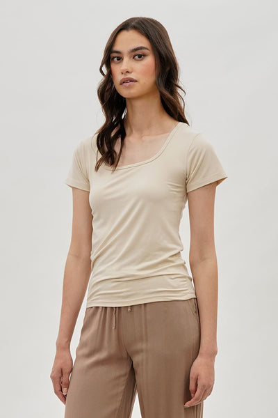 Costa Blanca Square Neck Tee - Beige - Womens Tees & Tank Tops - Fairweather