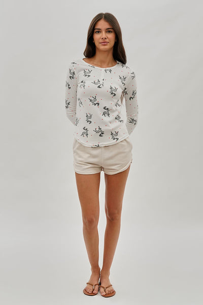 Canada Weather Gear Reindeer Print Henley Pajama Top - White - Womens Pajamas - Fairweather