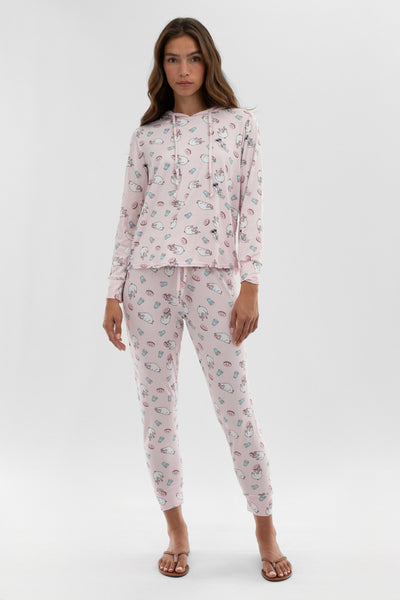 Canada Weather Gear Dog Print Tie Waist Pajama Pants - Blush - Womens Pajamas - Fairweather