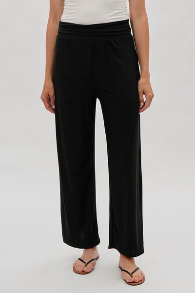 Costa Blanca Wide Leg Fold Over Pants - Black - Womens Pants - Fairweather