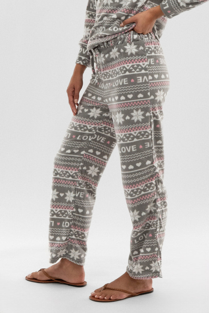 Canada Weather Gear Festive Print Wide Leg Pajama Pants - Grey - Womens Pajamas - Fairweather