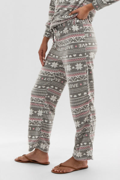 Canada Weather Gear Festive Print Wide Leg Pajama Pants - Grey - Womens Pajamas - Fairweather