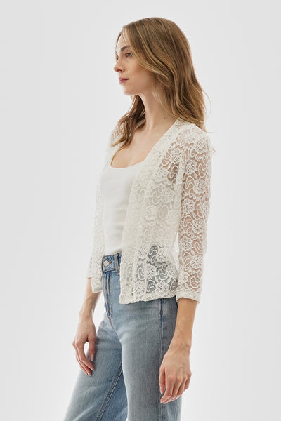 Costa Blanca Floral Lace Open Shrug Cardigan - Cream - Womens Cardigans - Fairweather