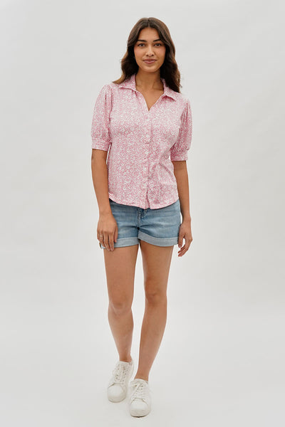 International INC Company Floral Puffer Sleeve Blouse - Pink - Womens Shirts & Blouses - Fairweather