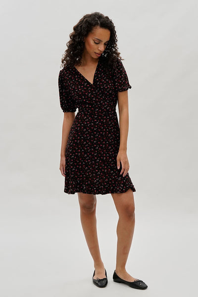 Beechers Brook Floral Crossover Day Dress - Black - Womens Day Dresses - Fairweather