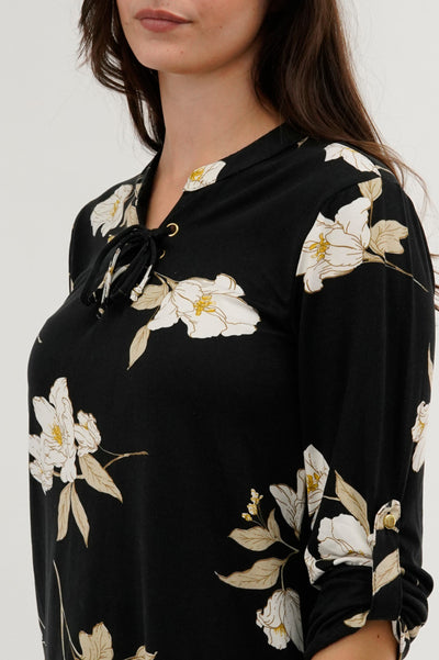 Majora Floral Lace Up Blouse - Black - Womens Shirts & Blouses - Fairweather