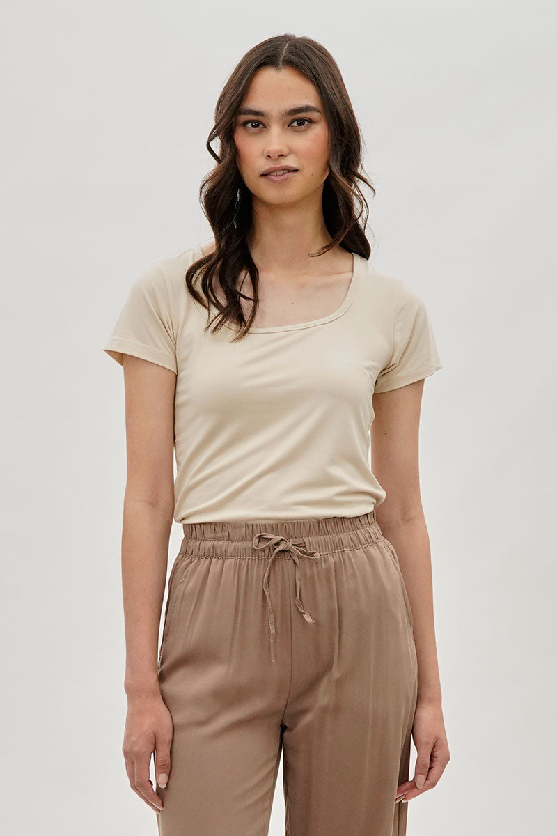 Costa Blanca Square Neck Tee - Beige - Womens Tees & Tank Tops - Fairweather