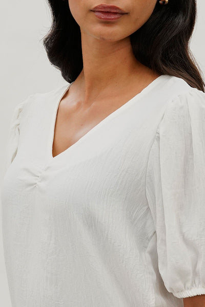 Stylexchange Vintage Puff Sleeve V-Neck Blouse - White - Womens Shirts & Blouses - Fairweather