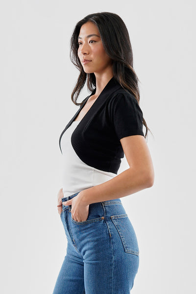 Beechers Brook Short Sleeve Open Front Shrug Cardigan - Black - Womens Cardigans - Fairweather