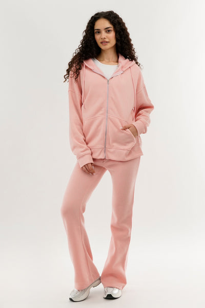 Fahrenheit Zip Up Drop Shoulder Hoodie - Pink