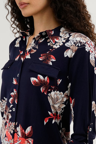 Majora Floral Button Up Blouse - Navy