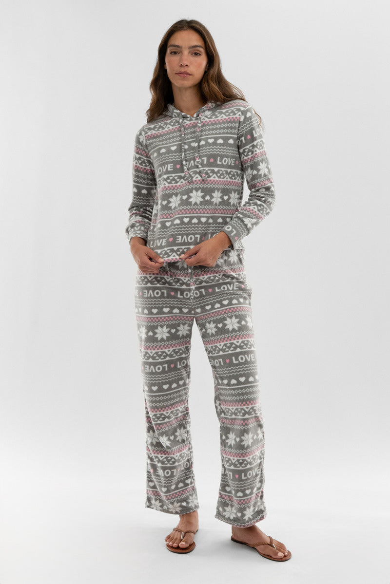 Canada Weather Gear Festive Print Wide Leg Pajama Pants - Grey - Womens Pajamas - Fairweather