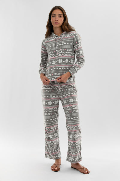 Canada Weather Gear Festive Print Wide Leg Pajama Pants - Grey - Womens Pajamas - Fairweather