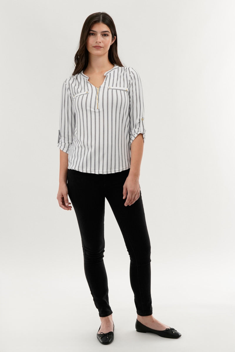 International INC Company Patterned 1/4 Zip Blouse - White - Womens Shirts & Blouses - Fairweather