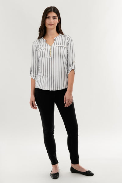International INC Company Patterned 1/4 Zip Blouse - White - Womens Shirts & Blouses - Fairweather
