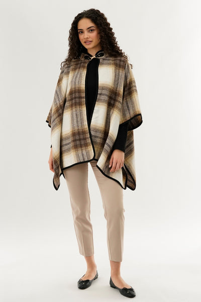 Canada Weather Gear Plaid Tartan Poncho - Beige - Womens Ponchos - Fairweather